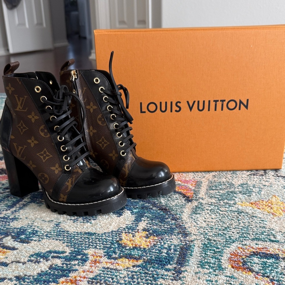 Louis Vuitton Monogram Heeled Boots in Black and Brown